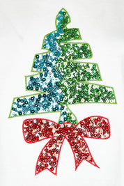 Product shot of the Sequin Christmas Tree Cotton Tee in colour White (White), detail