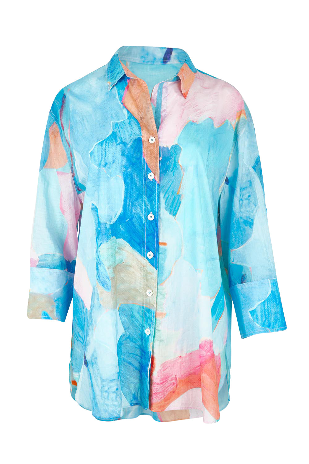 Product shot of the Grazia Mio Caro Cotton Shirt in colour Blue (Blue), from the front