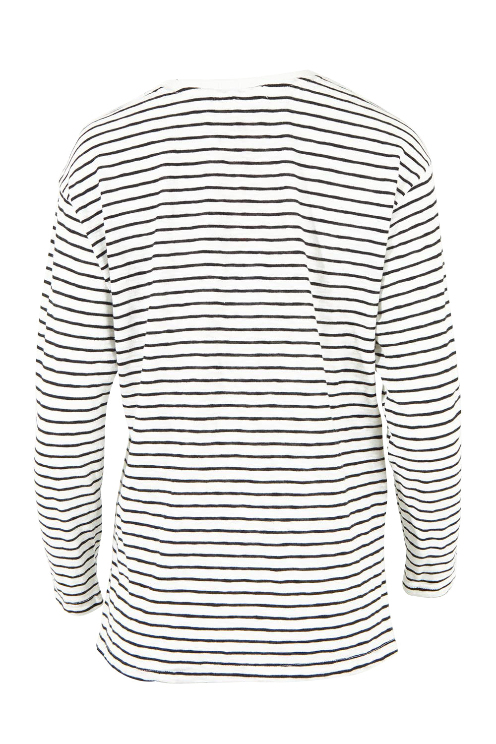 Product shot of the City Stripe Tee in colour Blackivory (White), from the back