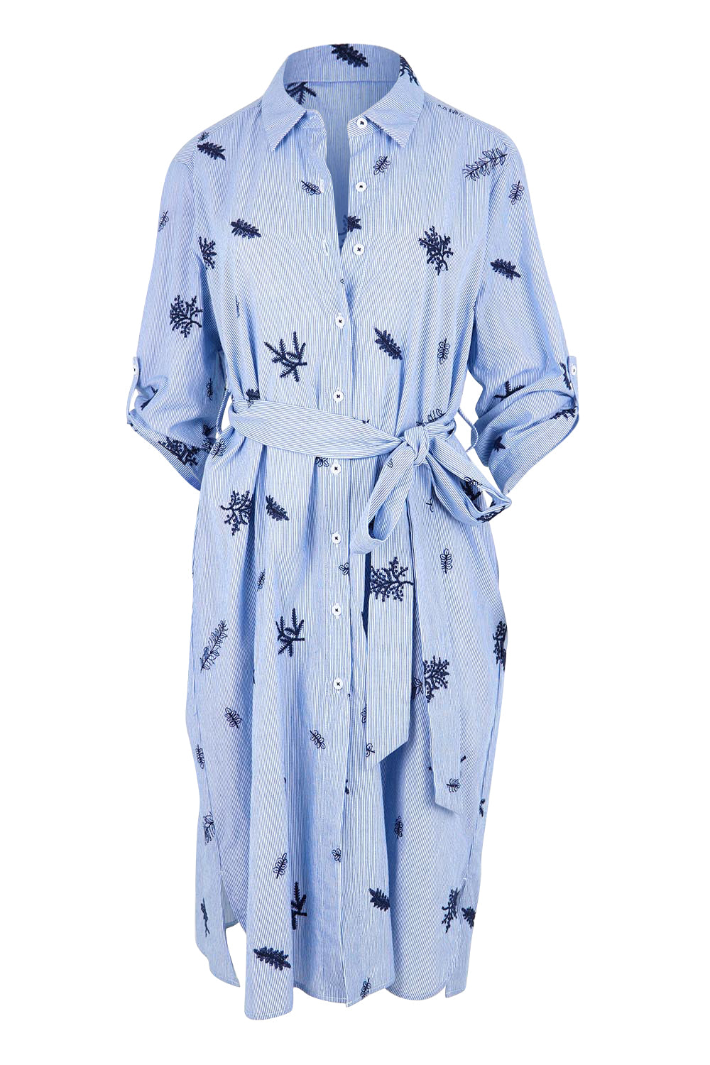 Product shot of the Botanica Shirt Dress – Navy in colour Navy, showing detail