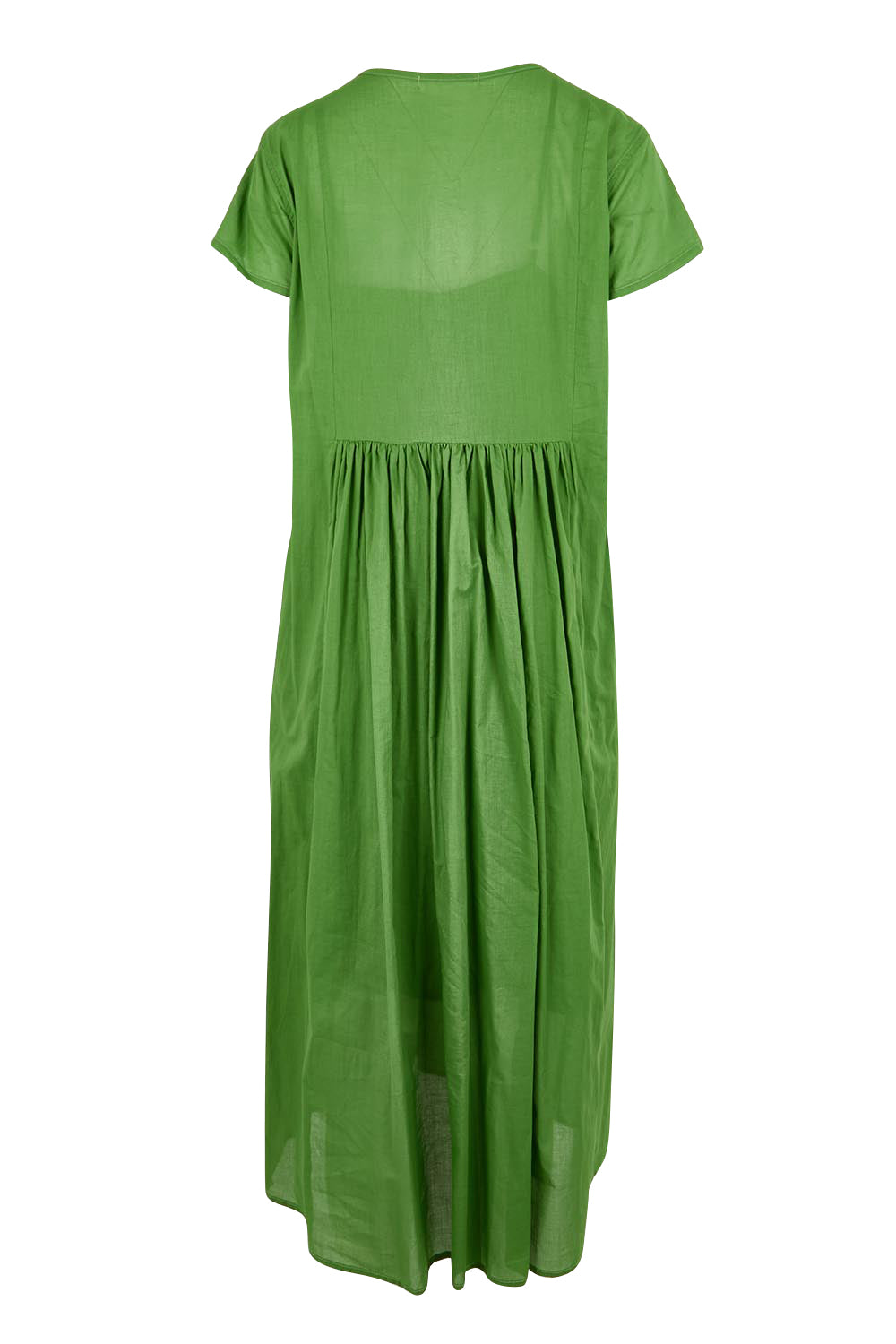Product shot of the Acacia Cotton Dress – Apple in colour Apple, from the back