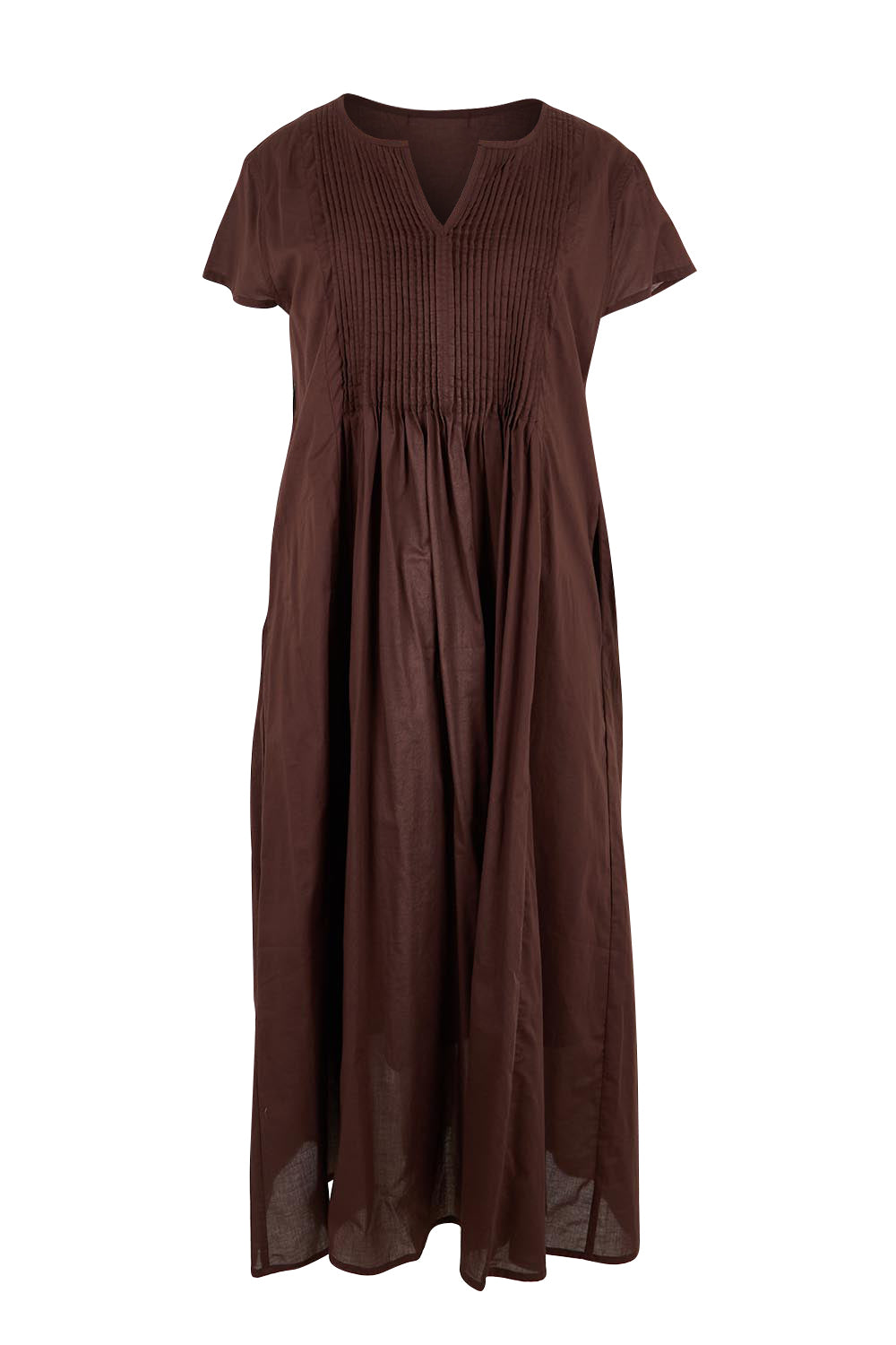 Product shot of the Acacia Cotton Dress – Coffee in colour Coffee, from the front