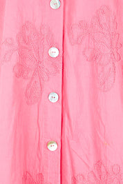 Product shot of the Lagoon Palm Shirt – Raspberry in colour Raspberry, showing detail