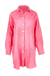Product shot of the Lagoon Palm Shirt – Raspberry in colour Raspberry, from the front