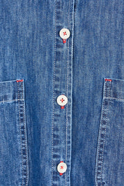 Product shot of the Coast Crop Denim Jacket – Denim in colour Denim, showing detail