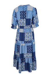 Product shot of the Costa Mesa Print Dress – Navy in colour Navy, from the back