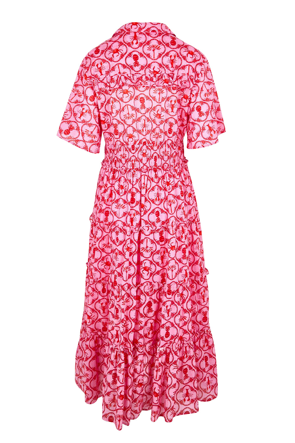 Product shot of the Laguna Beach Print Dress – Rose in colour Rose, from the back