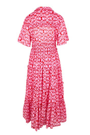 Product shot of the Laguna Beach Print Dress – Rose in colour Rose, from the back