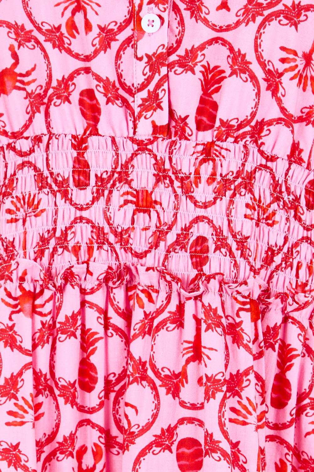 Product shot of the Laguna Beach Print Dress – Rose in colour Rose, showing detail