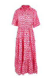 Product shot of the Laguna Beach Print Dress – Rose in colour Rose, from the front