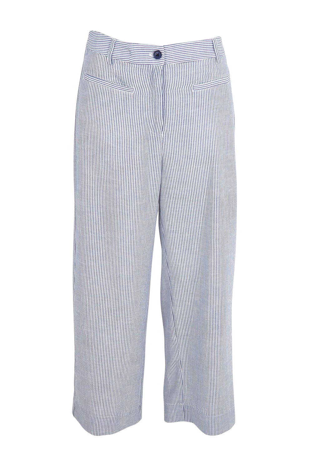 Product shot of the City Stripe Pant - Navywhite in colour Navywhite, from the front
