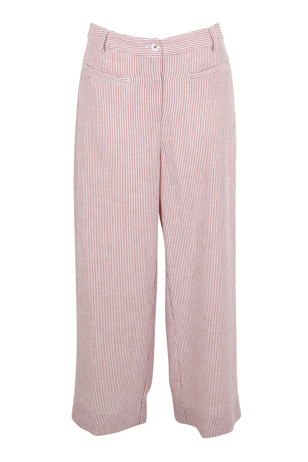Product shot of the City Stripe Pant - Redwhite in colour Redwhite, from the front