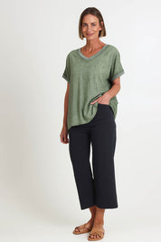 Model Riinar wearing size 10 of the Zara Wide Leg Pant - Black in colour Black, from the front