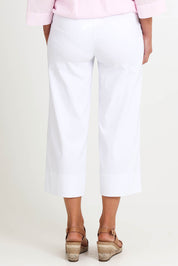 Model Riinar wearing size 10 of the Zara Wide Leg Pant - White in colour White, from the back