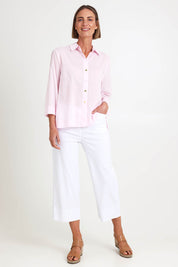 Model Riinar wearing size 10 of the Zara Wide Leg Pant - White in colour White, from the front