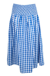 Product shot of the Amalfi Check Skirt – Azure in colour Azure, from the back