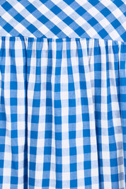 Product shot of the Amalfi Check Skirt – Azure in colour Azure, showing detail
