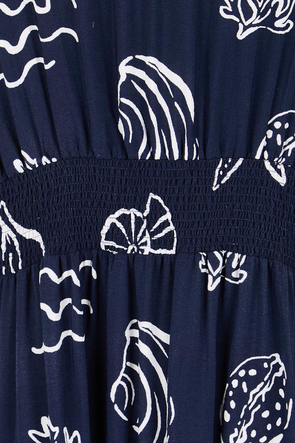 Product shot of the Montecito Print Dress – Navy in colour Navy, showing detail