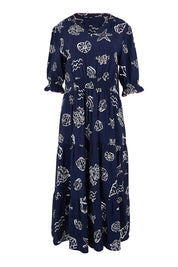 Product shot of the Montecito Print Dress – Navy in colour Navy, from the front