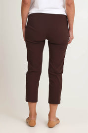 Model Riina wearing size S of the Zara Pant in colour Coffee, from the back