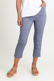 Model Riinar wearing size 10 of the Zara Pant - Denim in colour Denim, from the front