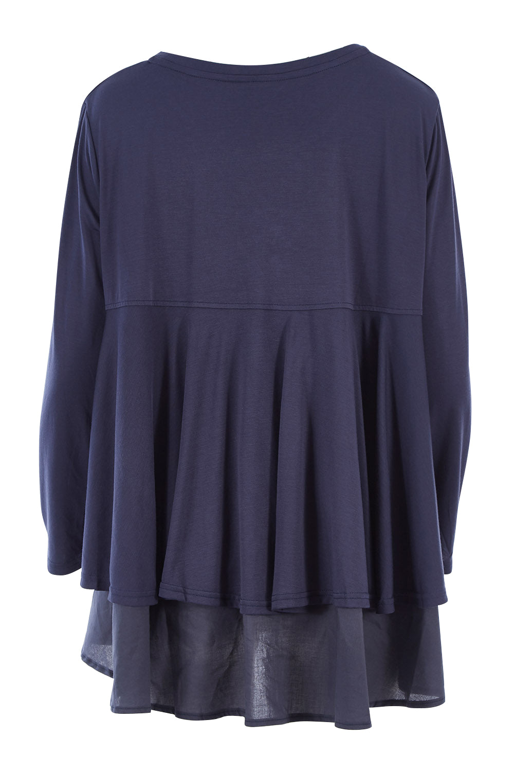Product shot of the Triangle Detail Long Sleeve Tee in colour Navy (Blue), from the back