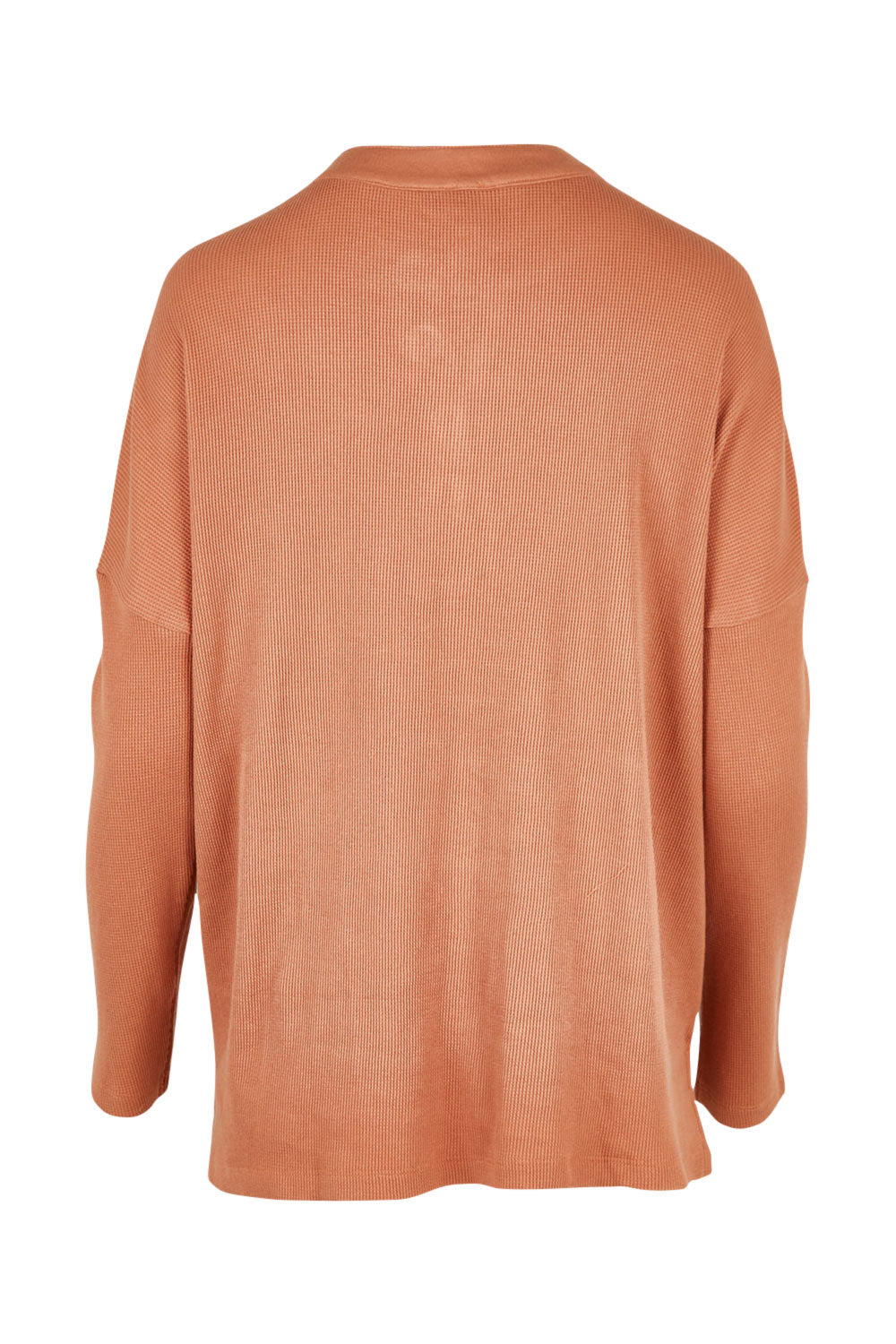 Product shot of the Waffle Jersey 1/2 Placket Top in colour Mocha, from the back