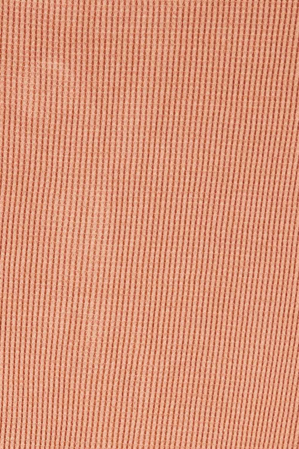 Product shot of the Waffle Jersey 1/2 Placket Top in colour Mocha, detail