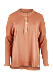 Product shot of the Waffle Jersey 1/2 Placket Top in colour Mocha, from the front