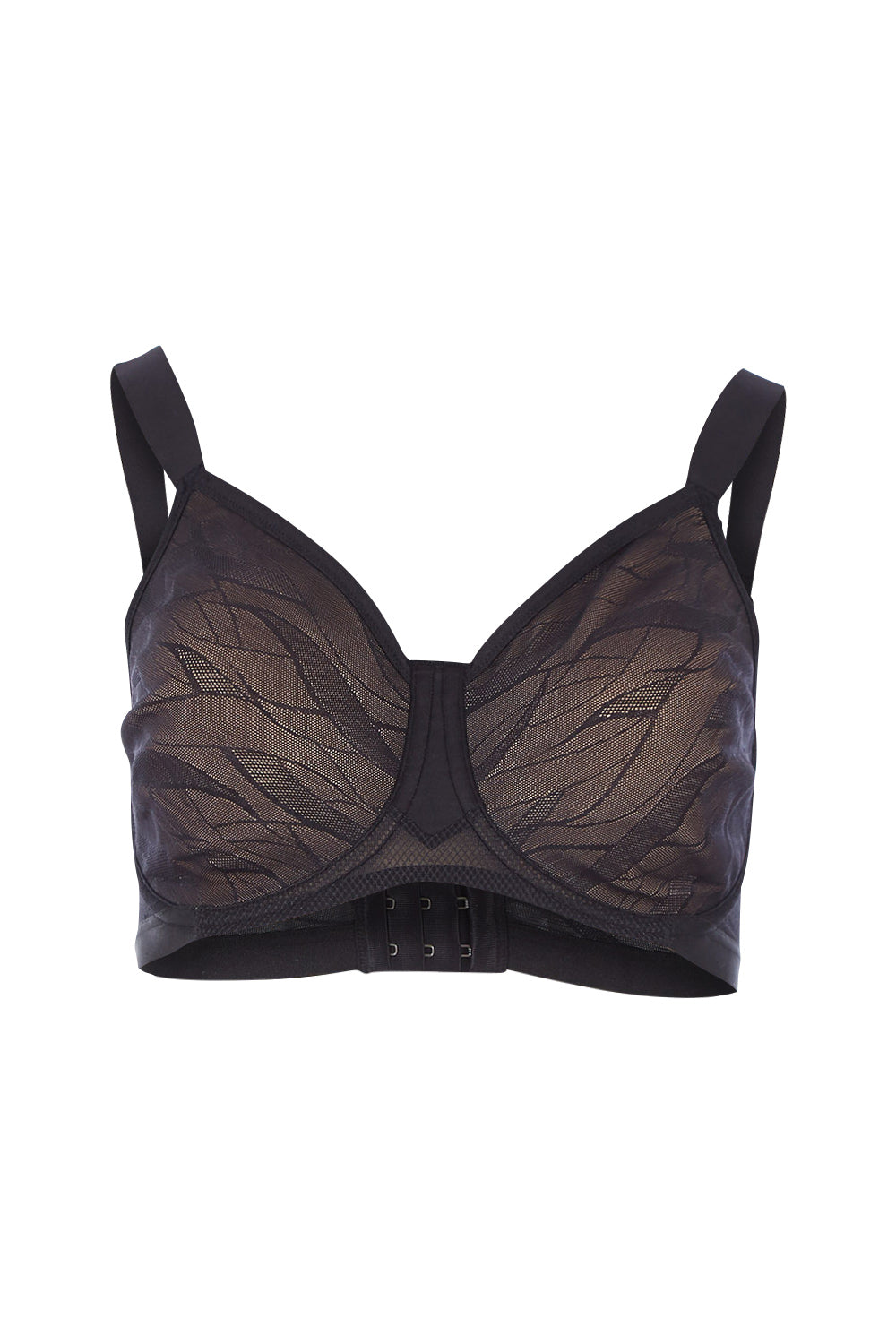 Product shot of the Shape Minimiser Airy Sensation Bra in colour Black (Black), from the front