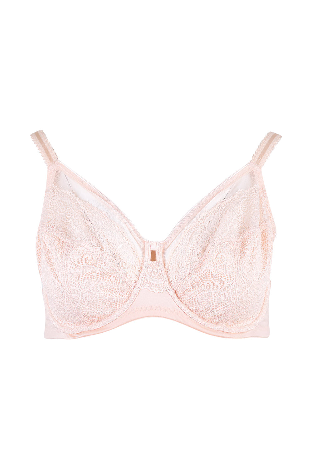 Product shot of the Sheer Wired Bra in colour Nudepink (Pink), from the front