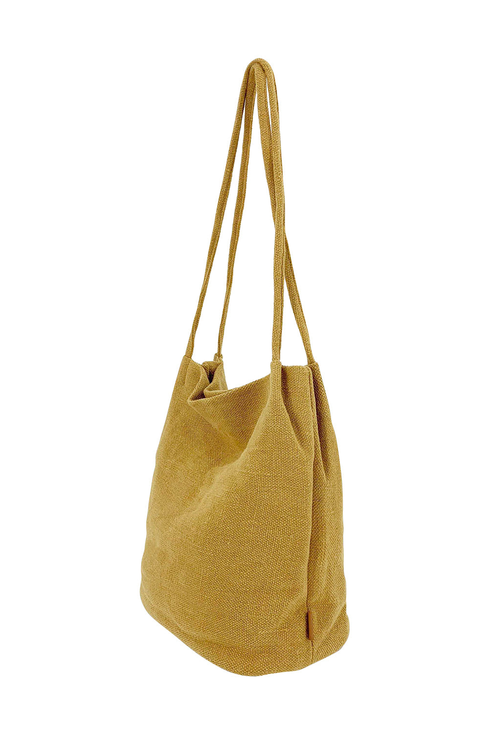Product shot of the Natural Jute Long Handle Bag in colour Mustard, detail