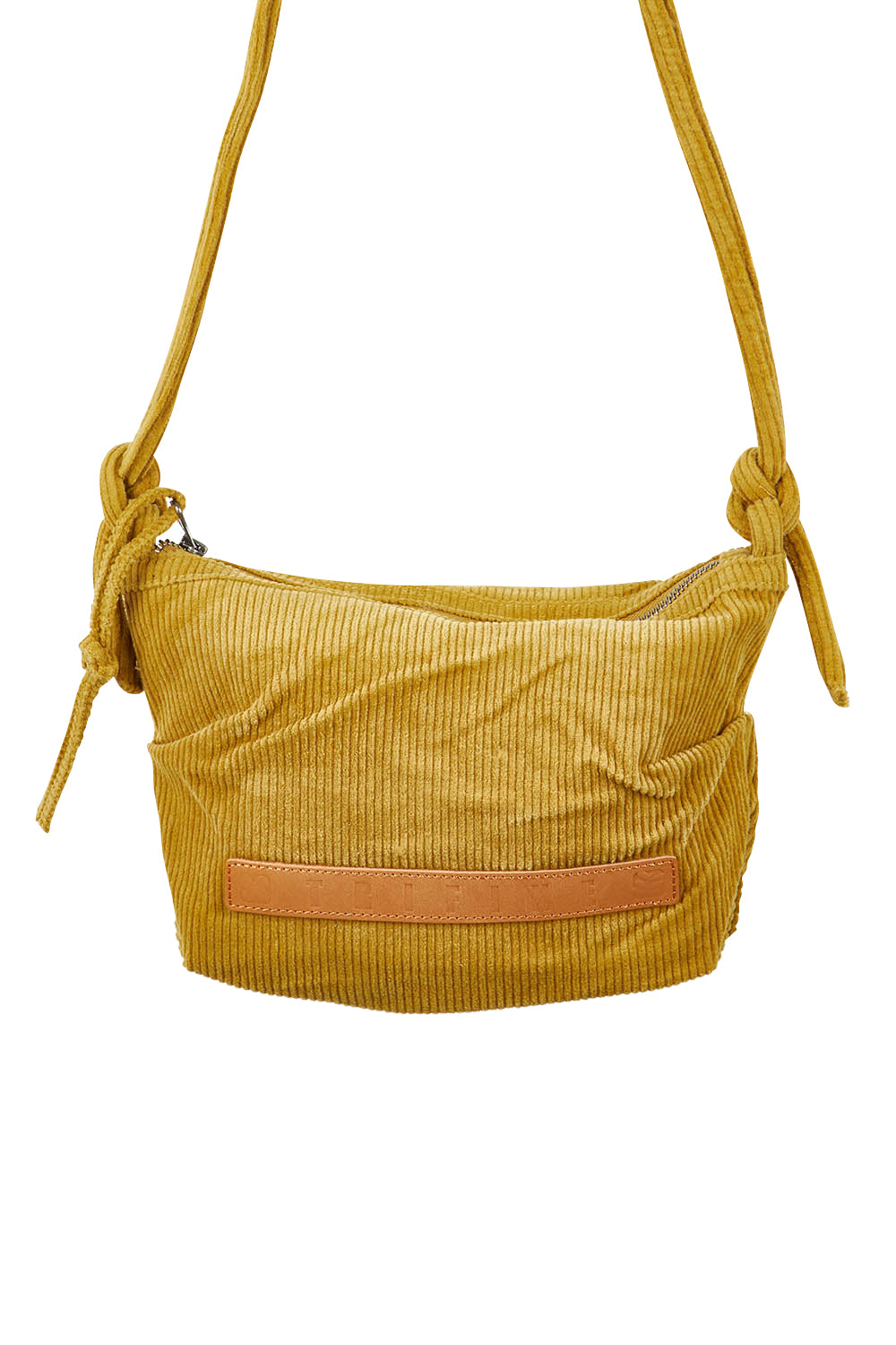 Product shot of the Corduroy Crossbody Bag in colour Mustard, detail