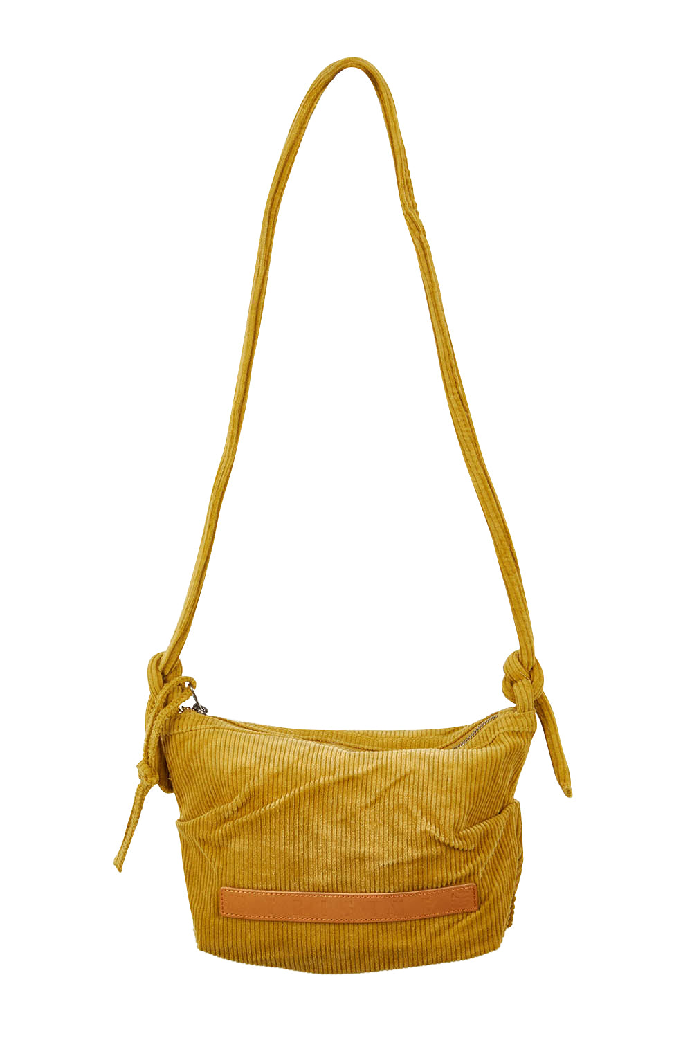 Product shot of the Corduroy Crossbody Bag in colour Mustard, from the front