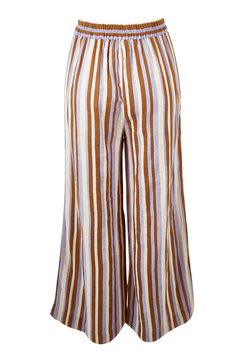 Product shot of the Striped Cotton Wide Leg Lounge Pant in colour Lilacstrip, from the back