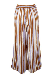 Product shot of the Striped Cotton Wide Leg Lounge Pant in colour Lilacstrip, from the back