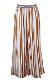 Product shot of the Striped Cotton Wide Leg Lounge Pant in colour Lilacstrip, from the front