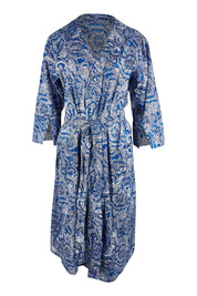 Product shot of the Summer Cotton Robe With Tie in colour Navypais (Blue), from the front