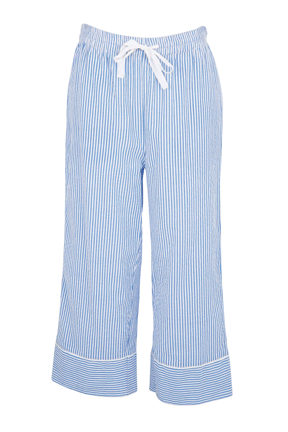 Product shot of the Cotton Seersucker Pyjama Pants – Bluewhite in colour Bluewhite, from the front