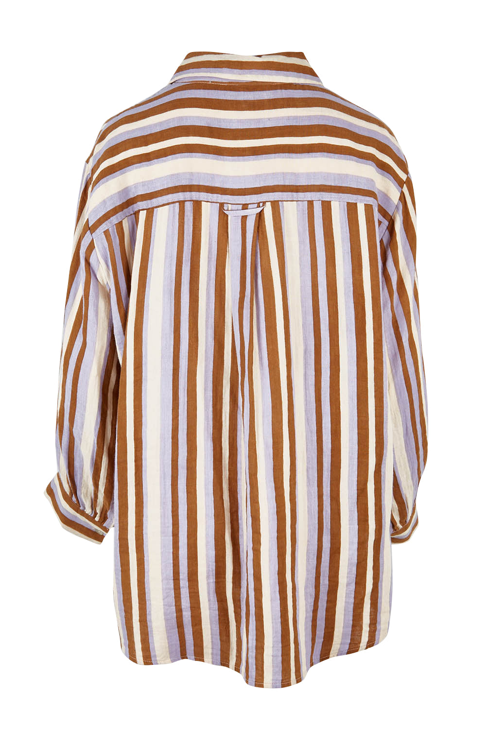 Product shot of the Striped Cotton Lounge Shirt in colour Lilacstrip, from the back