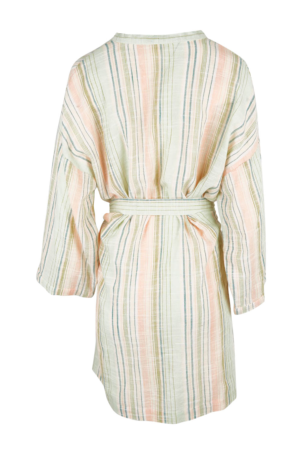 Product shot of the Cotton Stripe Dressing Robe in colour Softstripe (Green), from the back