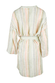 Product shot of the Cotton Stripe Dressing Robe in colour Softstripe (Green), from the back
