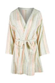 Product shot of the Cotton Stripe Dressing Robe in colour Softstripe (Green), from the front