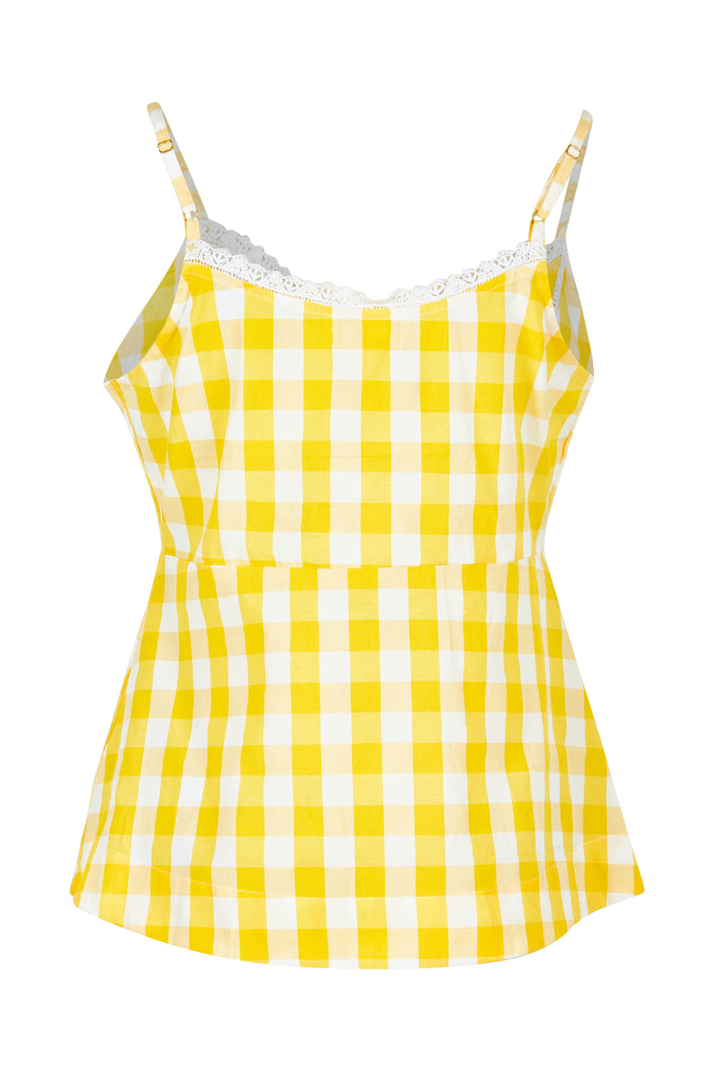 Product shot of the Cotton Gingham Cami in colour Buttercup, from the back