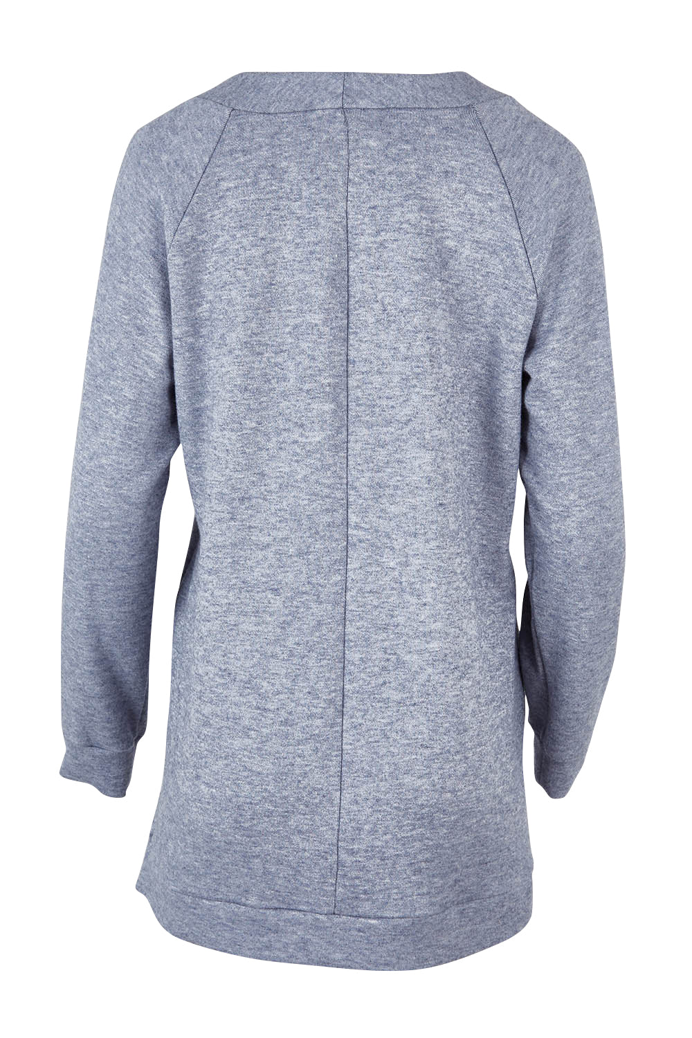 Product shot of the Raglan Sleeve Pullover in colour Indigo (Blue), from the back