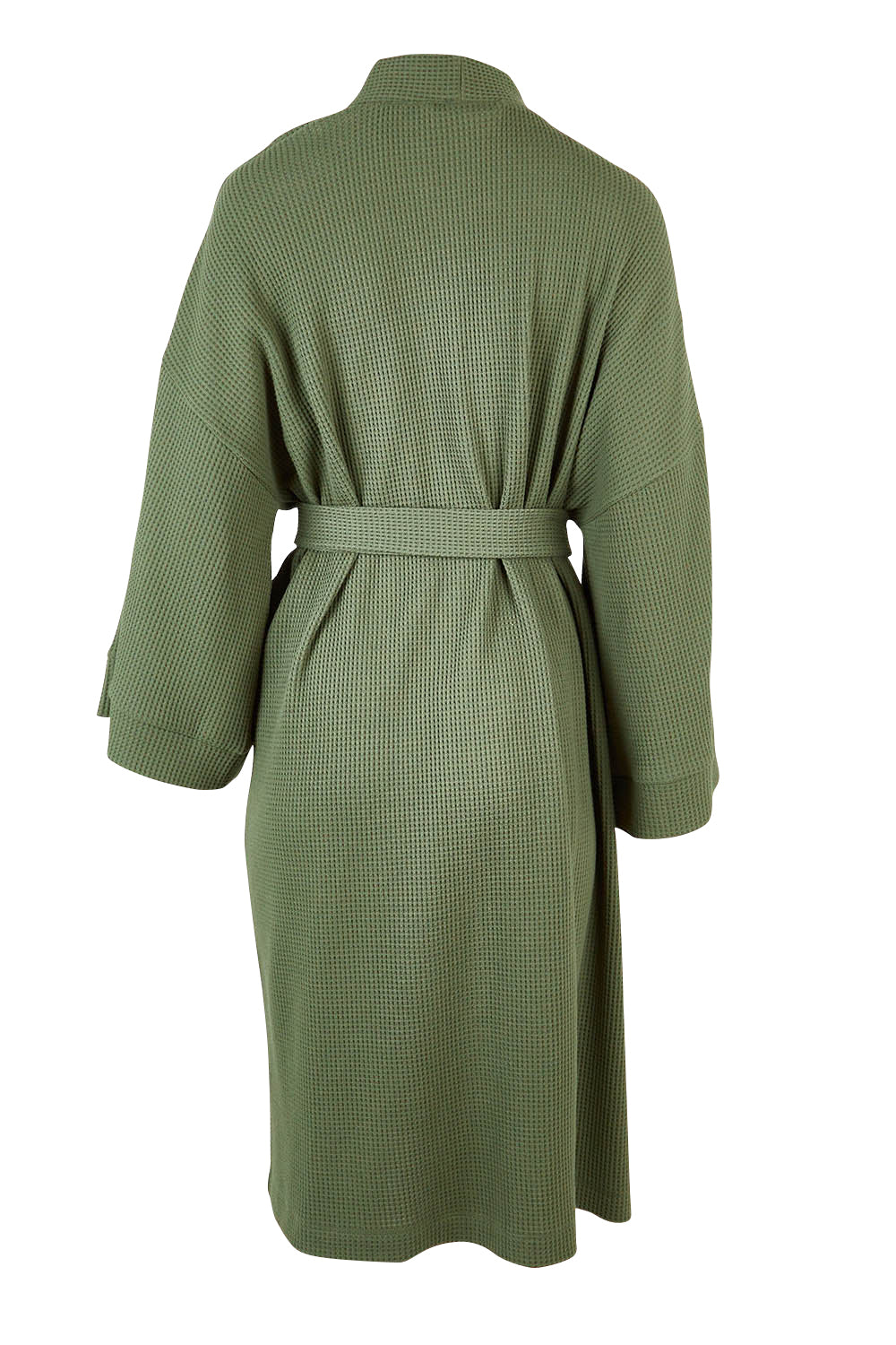 Product shot of the Cotton Waffle Dressing Robe in colour Norigreen (Green), from the back