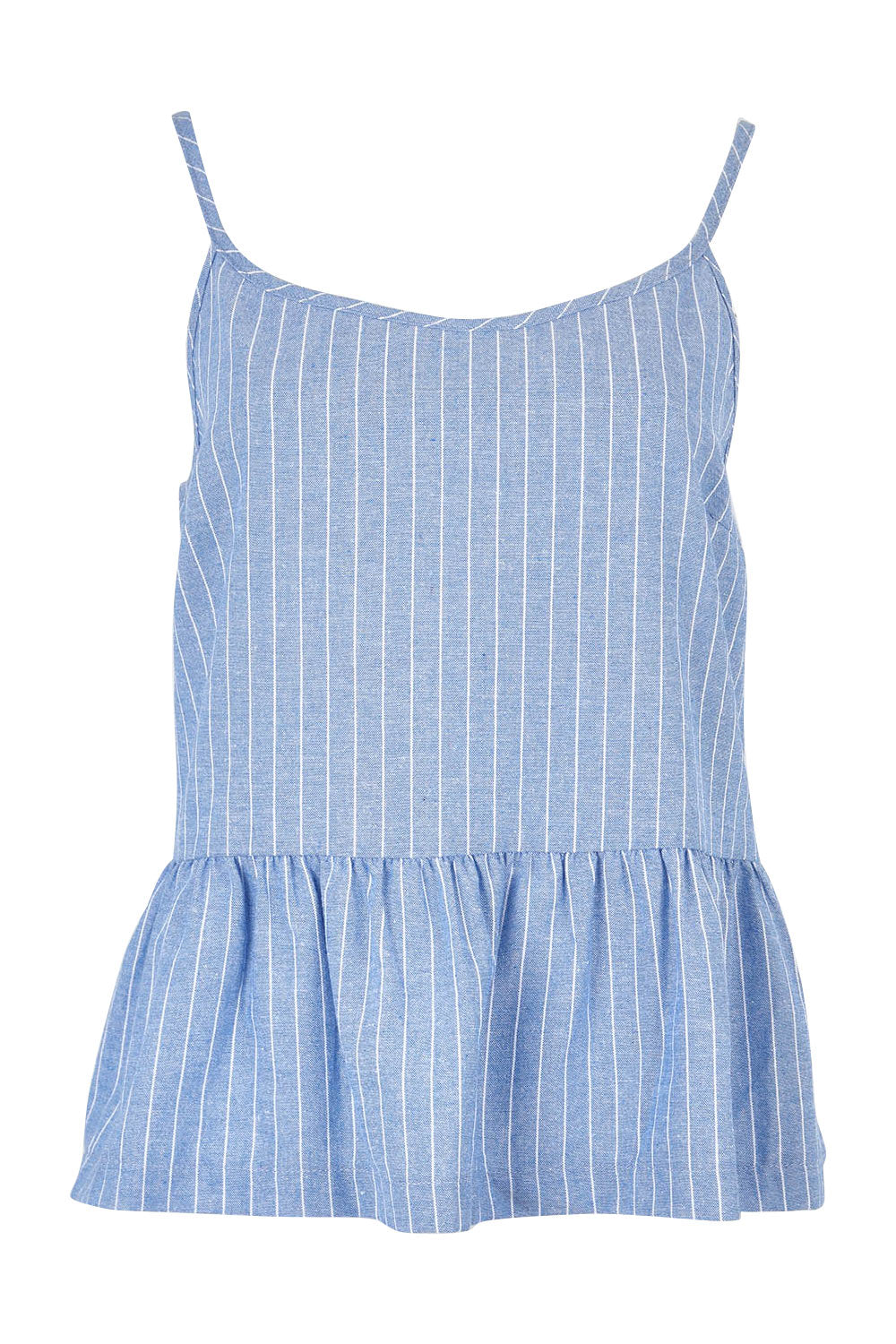 Product shot of the Cotton Linen Striped Cami in colour Denimstrip (Blue), from the front