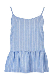 Product shot of the Cotton Linen Striped Cami in colour Denimstrip (Blue), from the front