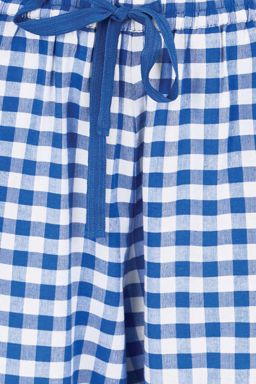 Product shot of the Cotton Check Pyjama Pants – Blue in colour Blue, showing detail