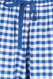 Product shot of the Cotton Check Pyjama Pants – Blue in colour Blue, showing detail